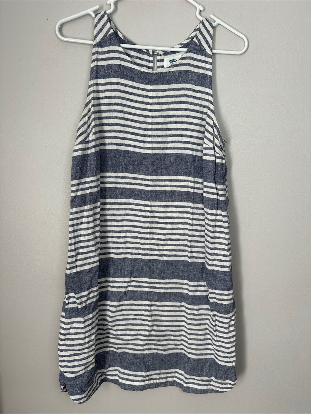 Old Navy Navy and White Linen Blend Striped Sleeveless Dress size M